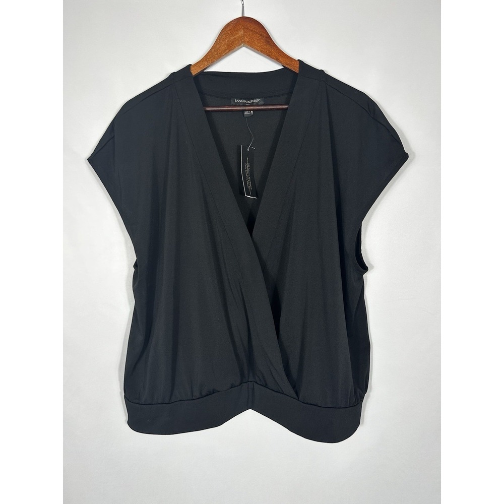 NWT Banana Republic XXL Black Crepe Wrap Blouse Surplice V Neck Career Top